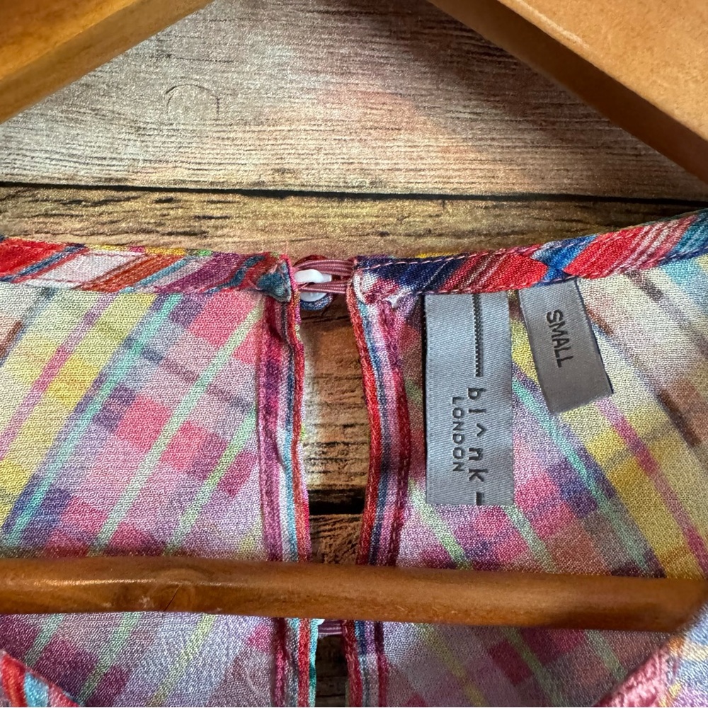 Blank London Women's Miranda Flowy Peasant Top in Rainbow Plaid Size Small - Picture 5 of 9